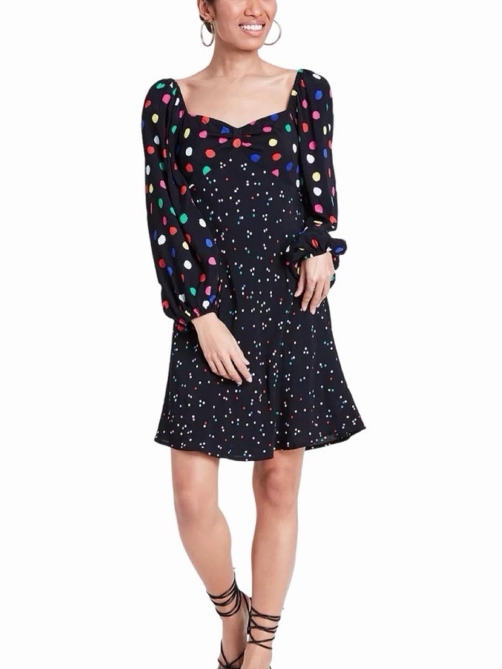 RIXO Girls' Black Multi-Color Polka Dot Puff Sleeve Dress Party Birthday Fun Kid